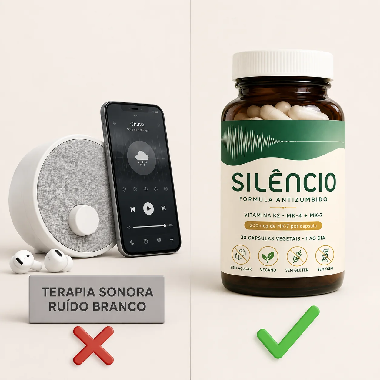Terapia sonora e ruído branco só mascaram o apito; a fórmula Silêncio ataca a origem